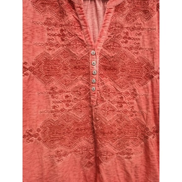 Style & Co Top Womens Size 2X Pink Embroidered Floral BOHO Peasant V-Neck - Picture 2 of 10